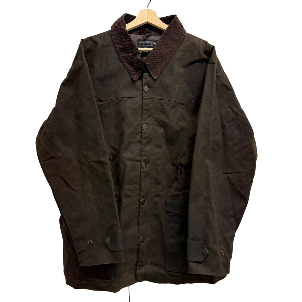 J Peterman Company Waxed Cotton Field Jacket Brown Corduroy Barn Coat Mens XL